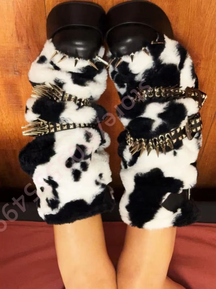 Street Fashion Winter - Winter Platform Cow Print Plush Boots