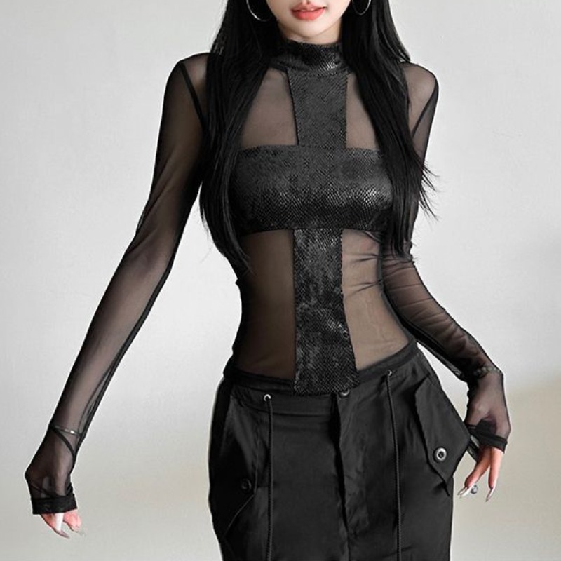 Street Fashion Mood - American Style Mesh Long Sleeved Bodysuit