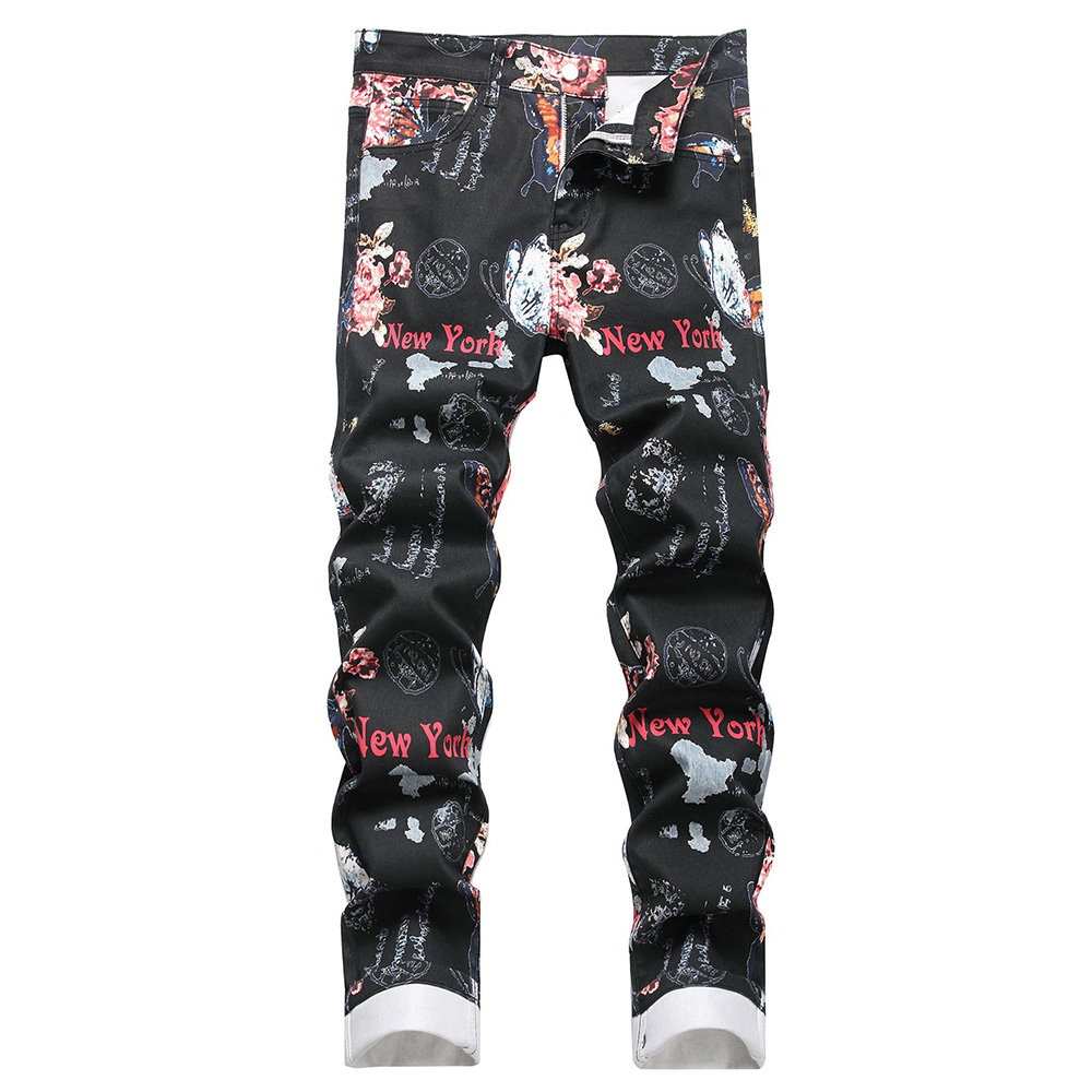 Street Fashion New York - Men Digital Print Jeans Fashion Flower
