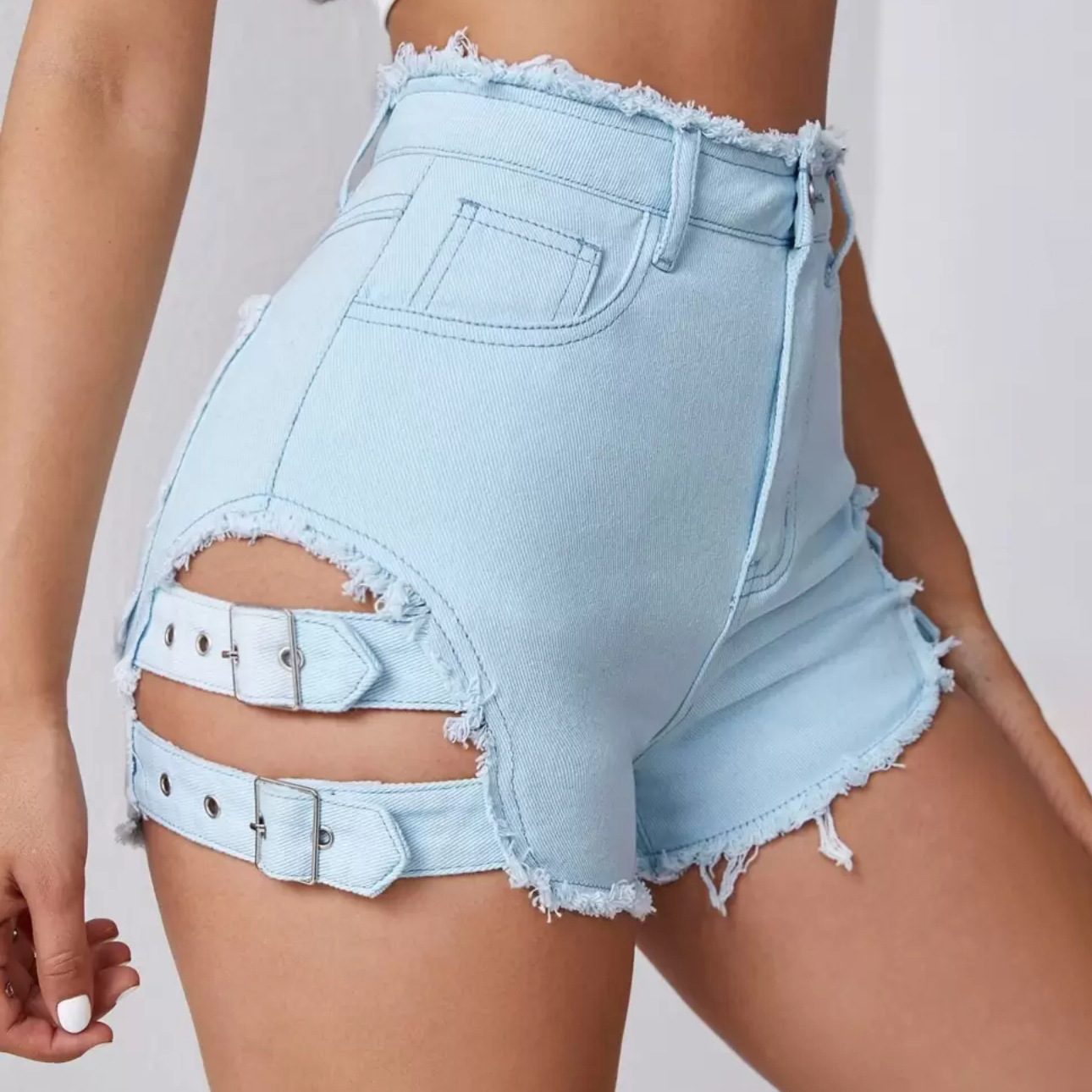 Street Fashion Outfit - Women High Waist Denim Shorts Distressed