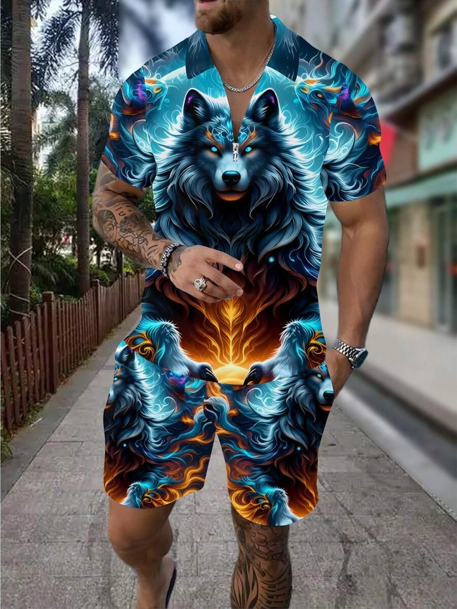 Men's Fashion 3D Wolf Print Zi - Street Fashion Outfit 评论和价格