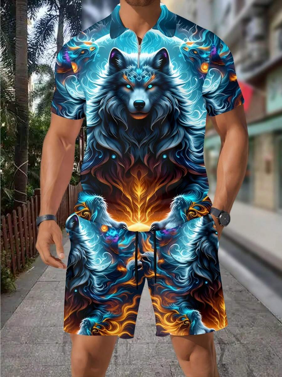 Men's Fashion 3D Wolf Print Zi - Street Fashion Outfit 评论和价格