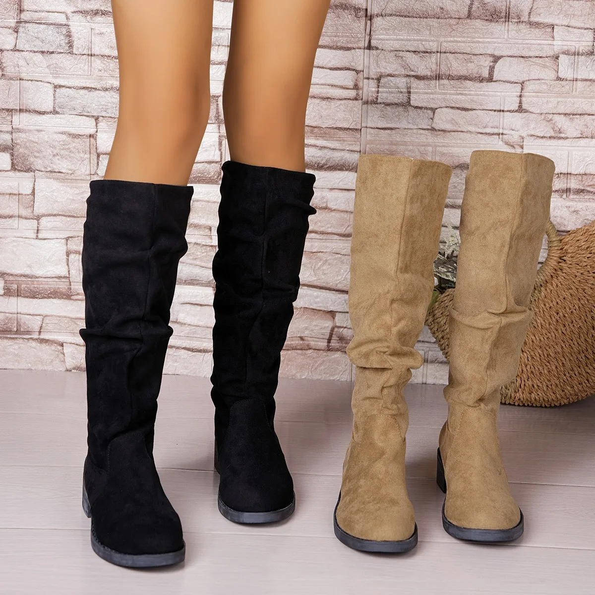 Pleated Boots Women Faux Suede - Street Fashion Winter 评论和价格