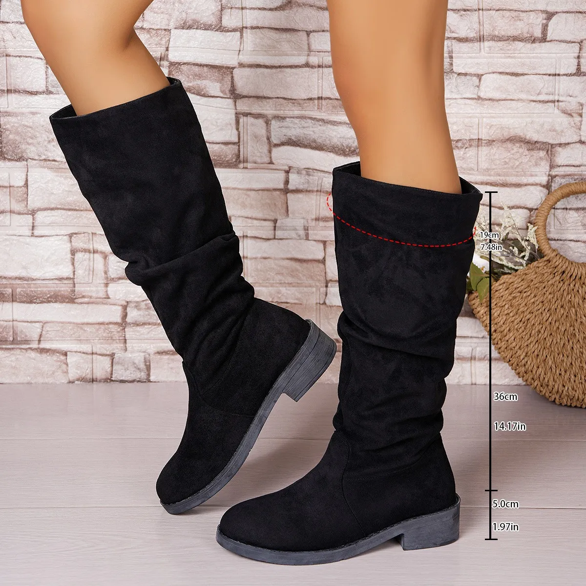 Pleated Boots Women Faux Suede - Street Fashion Winter 评论和价格