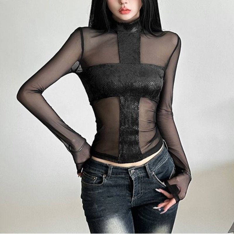 American Style Mesh Long Sleev - Street Fashion Mood 评论和价格