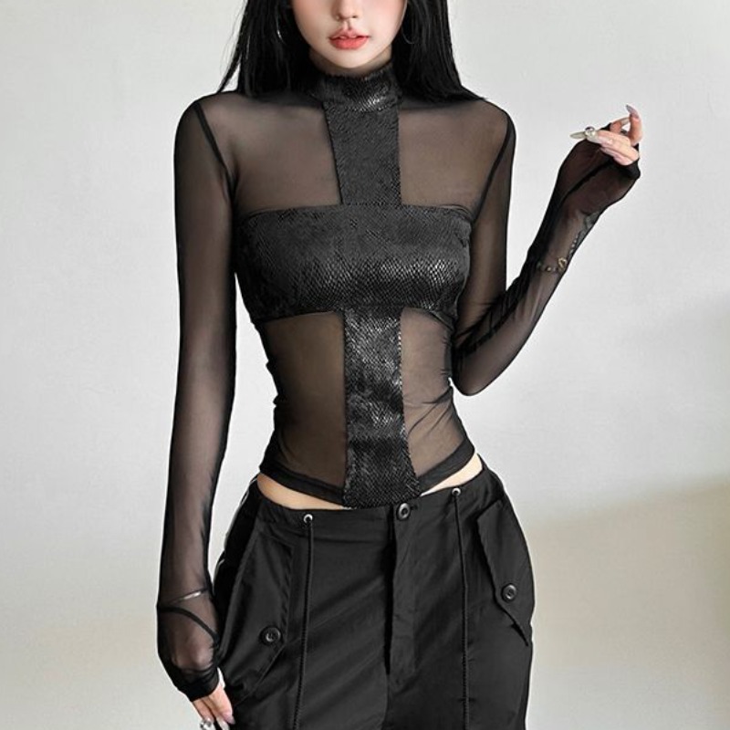 American Style Mesh Long Sleev - Street Fashion Mood 评论和价格