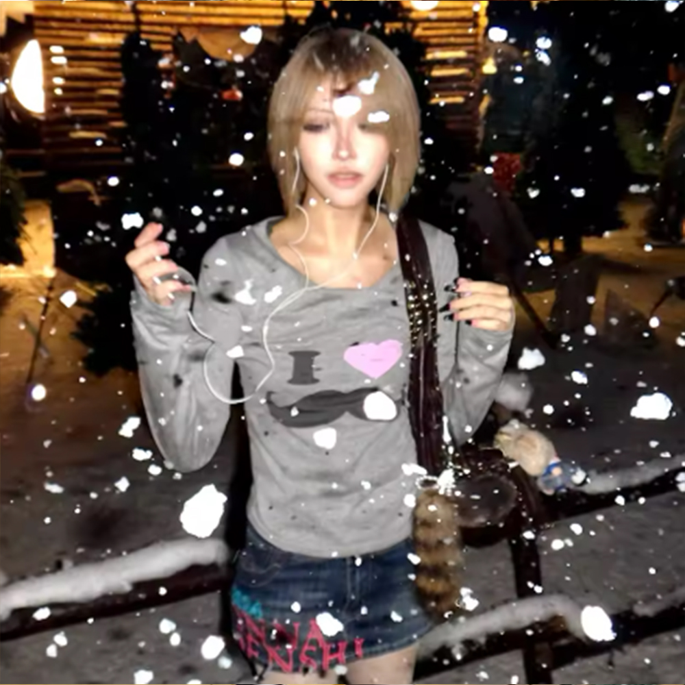 Japanese Y2K Beard Print T-Shi - Street Fashion Mood 评论和价格