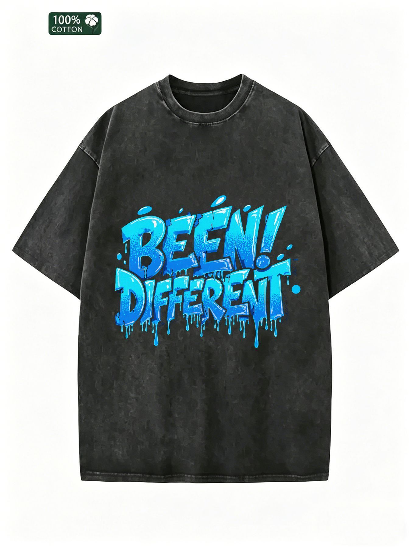 Men's Oversized Acid-Washed T- - Street Fashion Graffiti 评论和价格