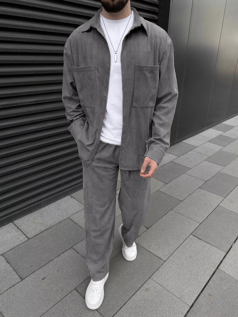 Men's corduroy two-piece outfi - Street Fashion Outfit 评论和价格