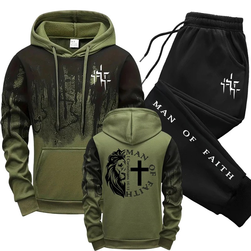 Man of Faith Pattern Men's Set - Street Fashion Outfit 评论和价格