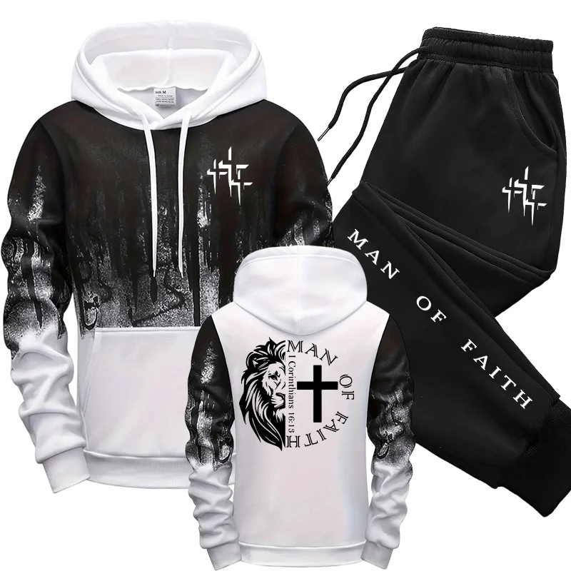 Man of Faith Pattern Men's Set - Street Fashion Outfit 评论和价格