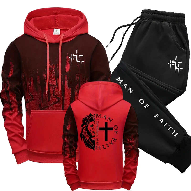 Man of Faith Pattern Men's Set - Street Fashion Outfit 评论和价格