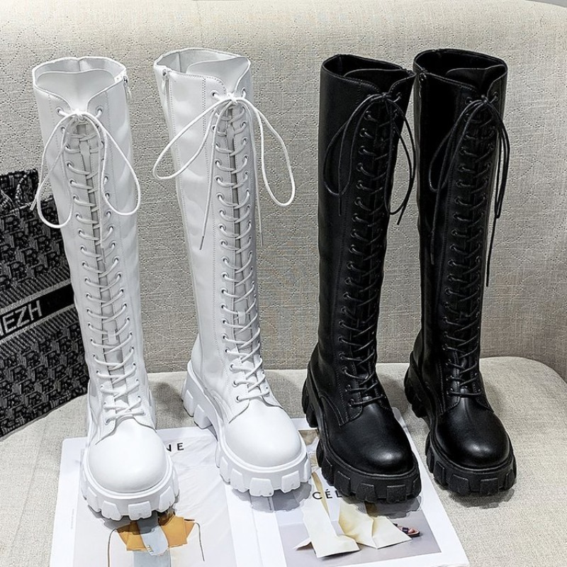 Women Knee High Boots Lace Up  - Street Fashion Winter 评论和价格