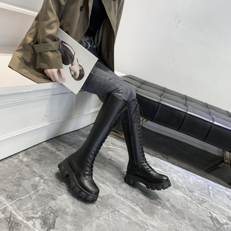 Women Knee High Boots Lace Up  - Street Fashion Winter 评论和价格