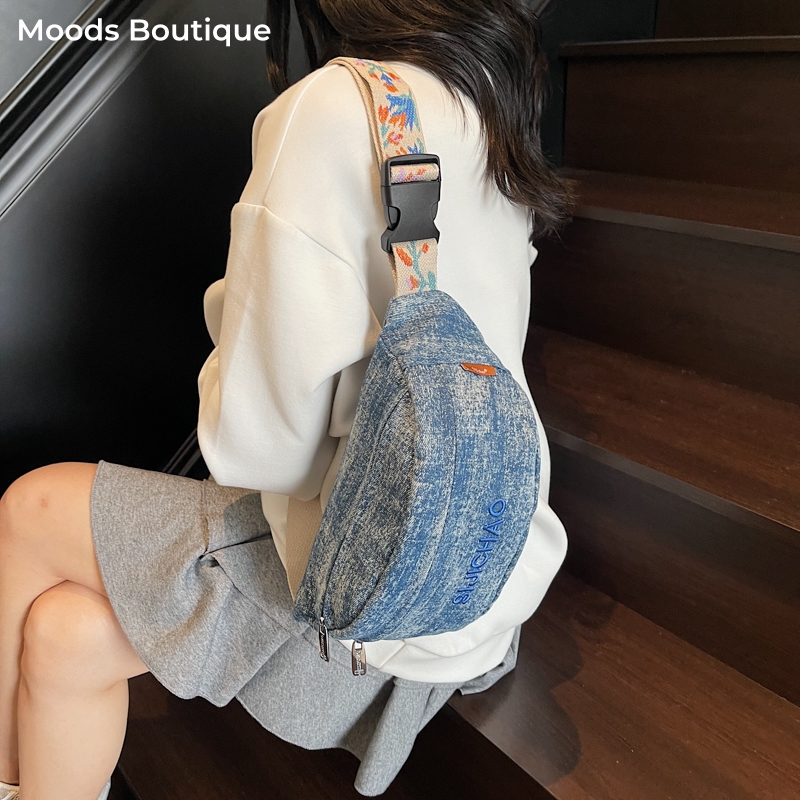 Denim Blue Chest Bags For Wome - Street Fashion Trend 2025 评论和价格